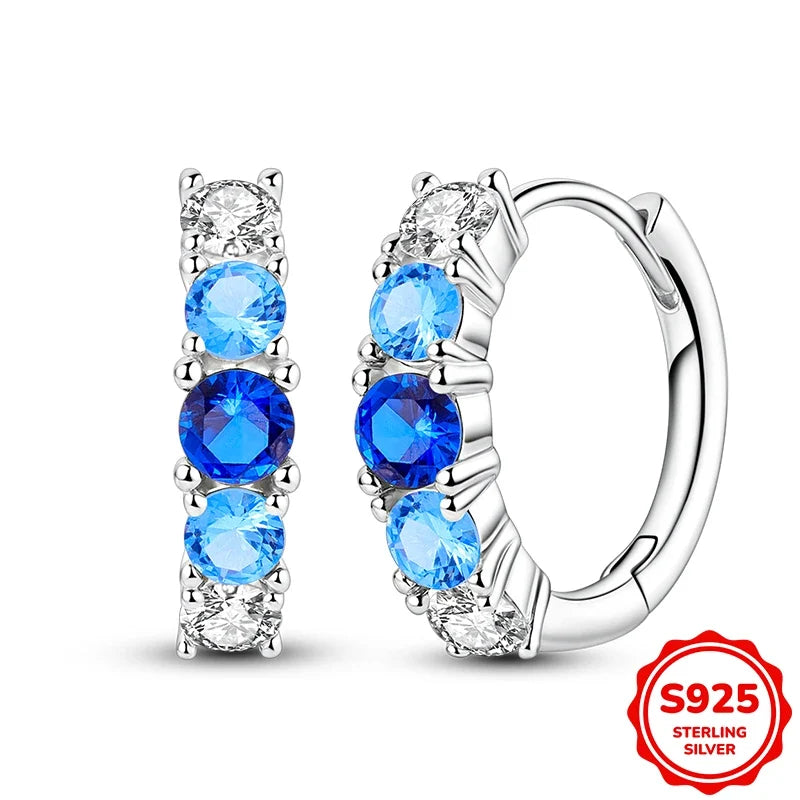 Original 925 Sterling Silver Blue Zirconium Butterfly Earrings Colored Hoop Earring Women Female Party Fine Earring Jewelry Gift