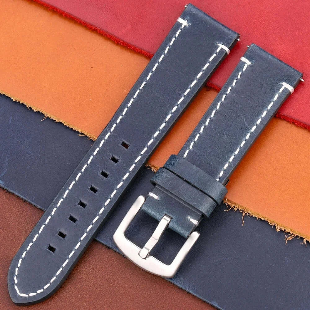 TicWatch Pro 5, Pro 3 & E3 Contrast-Stitched Leather Buckle Band