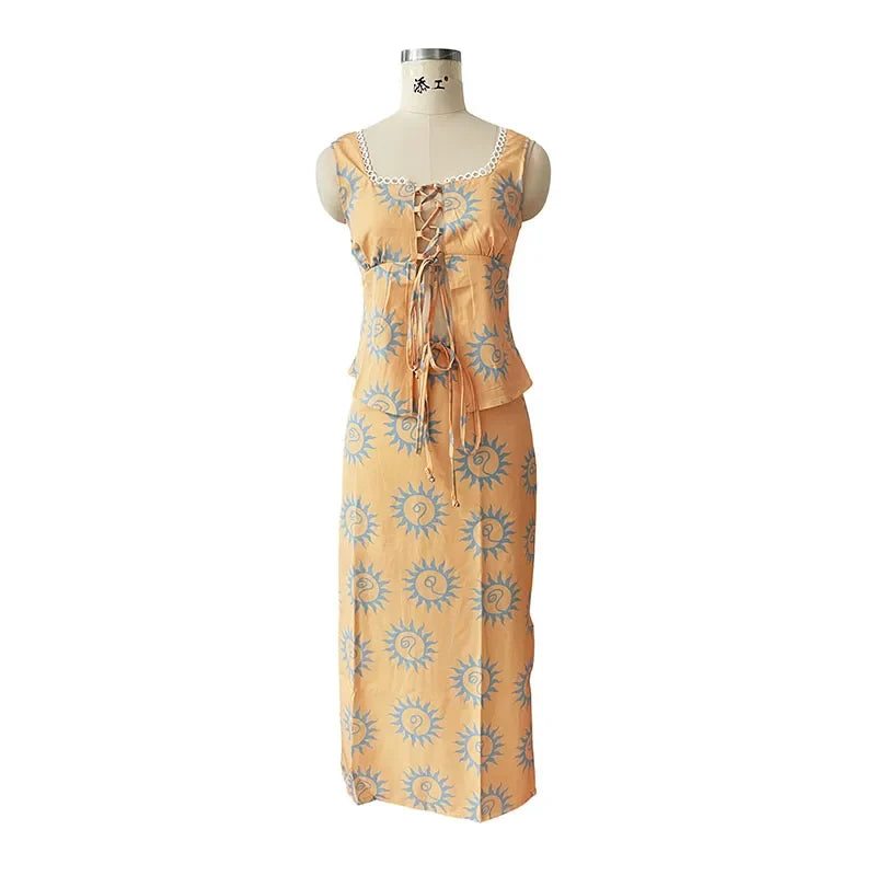 Foridol Top Skirt Dress Set Spring Summer Slit Maxi Long Dress Suit Matching Set Boho Beach Dress Vestidos Women Clothing 2025