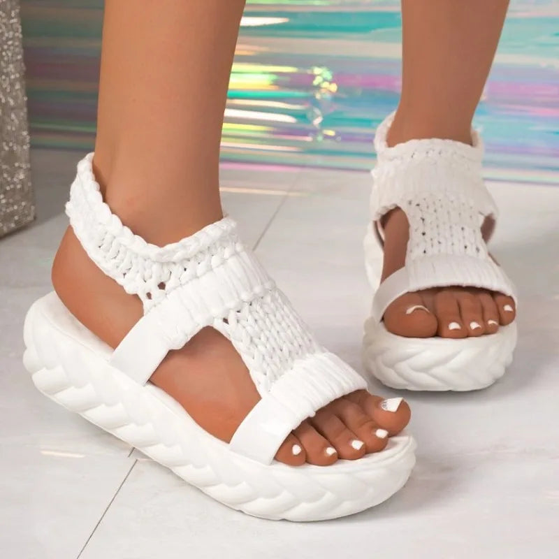 2026 Women Platform Sandals Summer Gladiator Sandals Shoes Thick Heels Ladies White Sandalias Casual