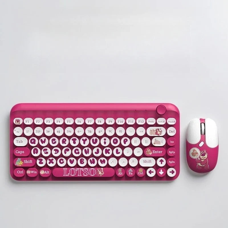 Mickey Bluetooth Wireless Keyboard and Mouse Set 84 Keys Cartoon Round Keycaps Mini Keyboard for Laptop Compute Gaming Office