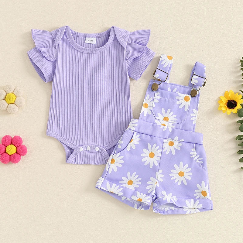 0-18months Infant Girls Shorts Set Short Sleeve Romper Flower Print