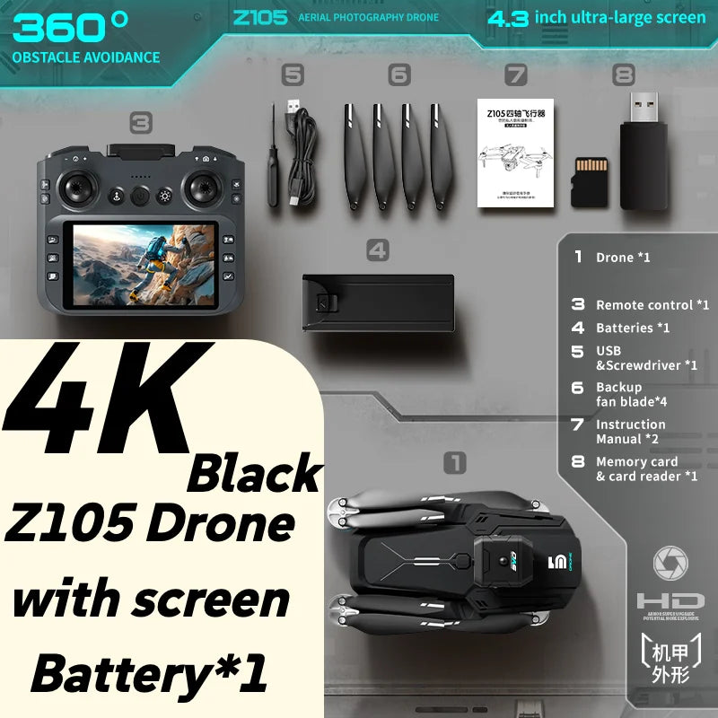Lenovo Z105 8K Dual Camera Drone Brushless Motor Optical Flow Positioning with 4.3'' Screen Remote Control 15min LongFlight Time