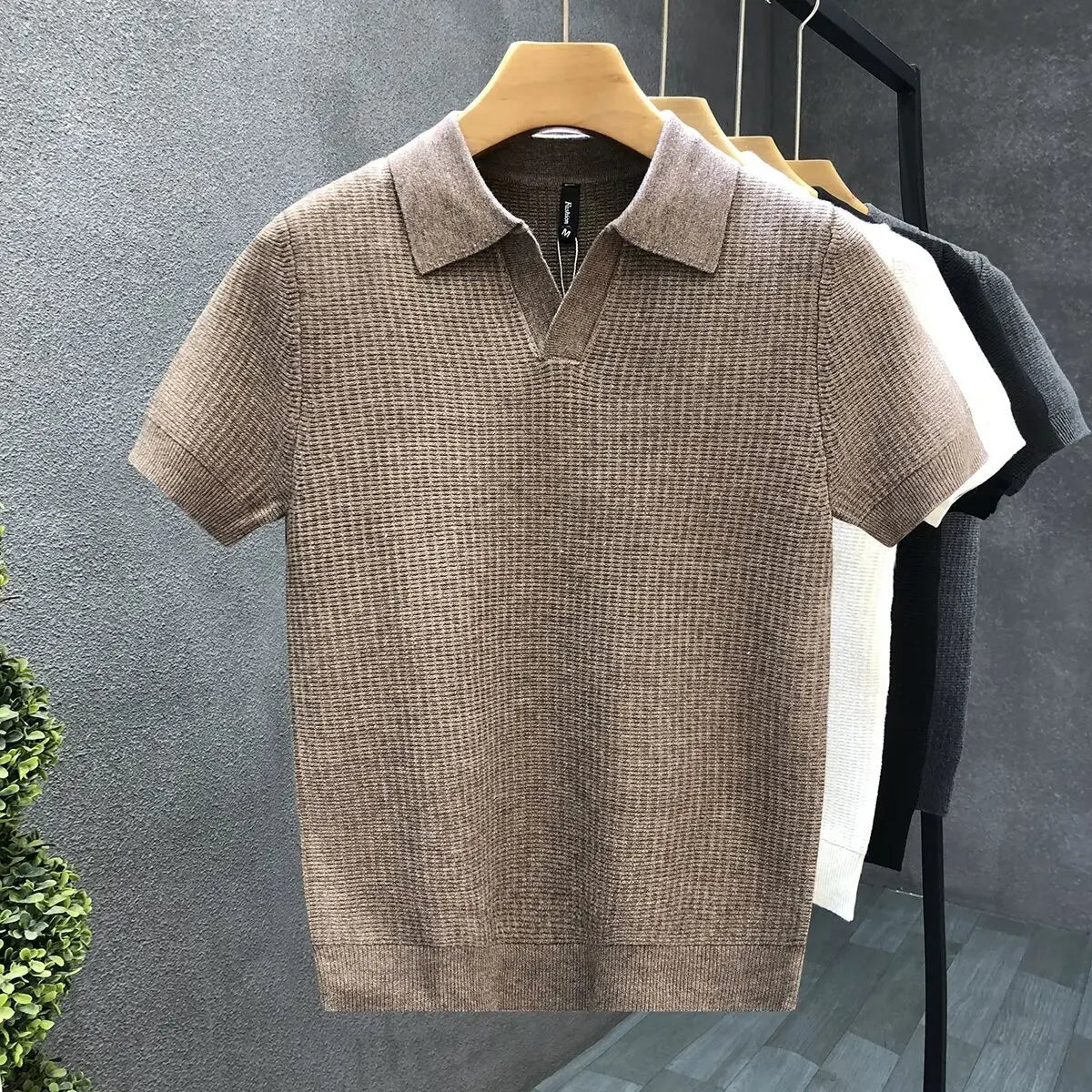2026 Men's Summer Polo Shirt Korean Style Slim Wrinkle Resistant Collar Solid Color T-Shirts Casual Thin Sleeve Trendy Knit Tops