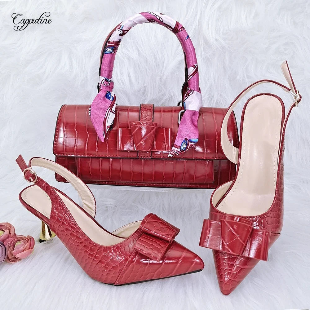 Green Women Shoes And Bag Set African Ladies High Heels Pumps Match With Handbag Sandals Clutch Escarpins Femmes Sandales YM2302