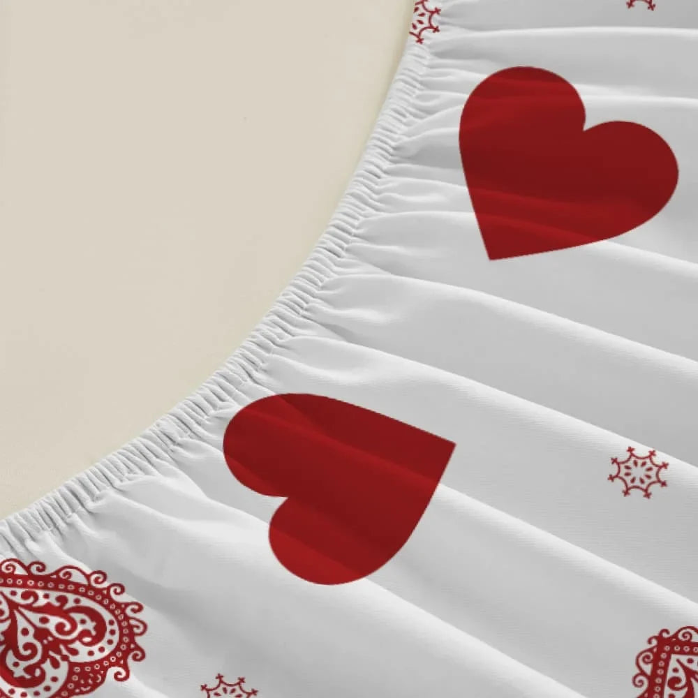 1pc Red Hearts Print Fitted Sheet Deep Pocket Elastic Mattress Cover