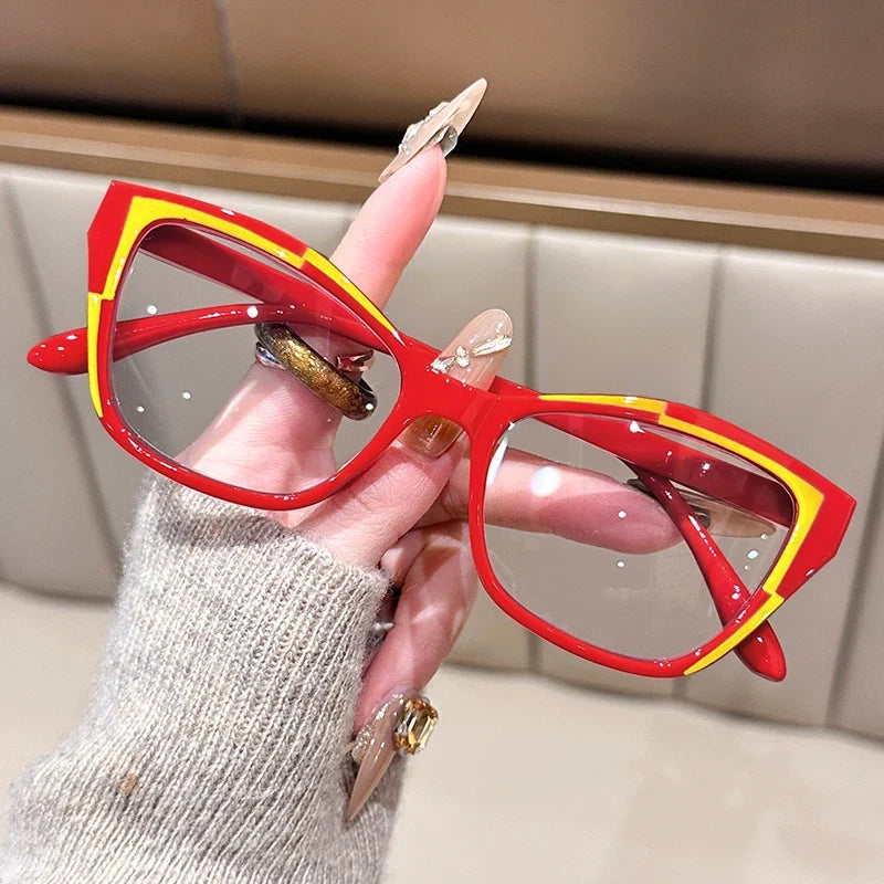 Women's Elegant Cat Eye Reading Glasses - Fashionable Color Block Design, Blue Light Blocking, 1.0 to 4.0 Power