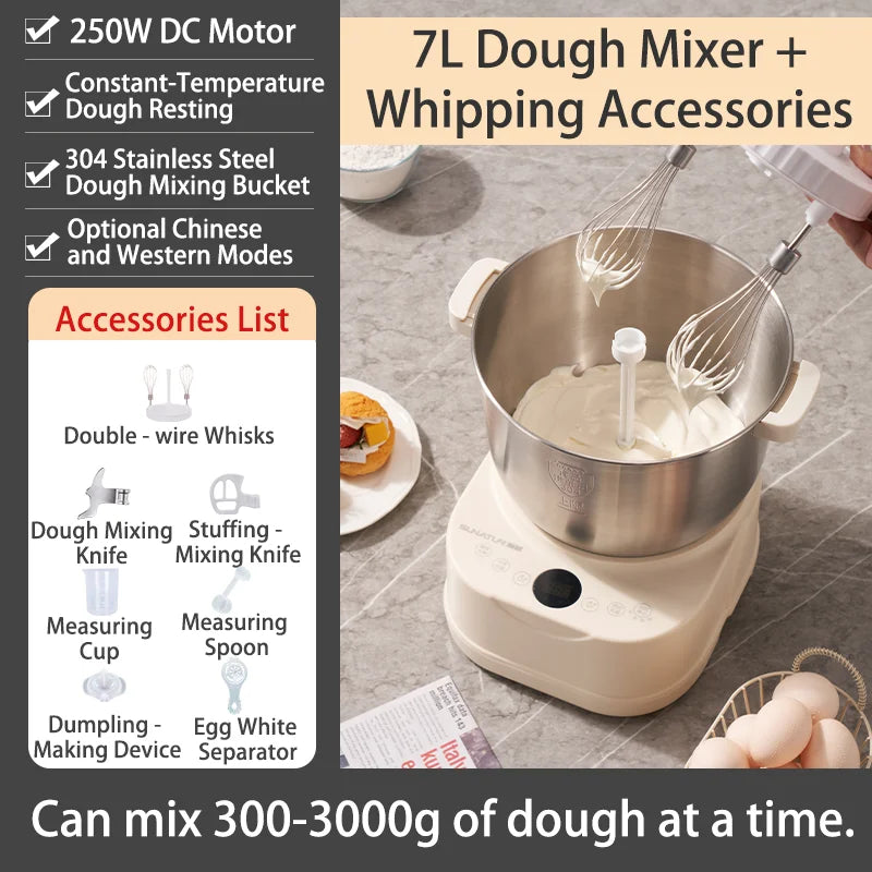 SUNATUR Dough Kneading Machine Household Stand Mixer with Chinese & Western Modes Timed Fermentation Cream Whipping