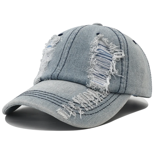 2024 New Solid Color Ripped Baseball Cap Washed Denim Snapabck Hat Hip Hop Breathable Streetwear Distressed Hats for Women Men
