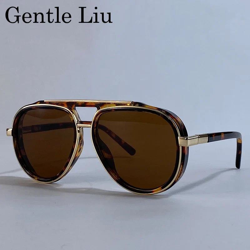 Oversized Polarized Oval Pilot Steampunk Sunglasses Men 2026 Luxury Brand Double Beam Sunglass For Male Classic Eyewear Shades