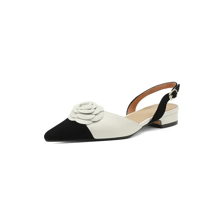 NEW Summer Women Shoes Split Leather Pointed Toe Women Sandals Mixed Colors Chunky Heel Shoes for Women Soft Low Heels Plus Size