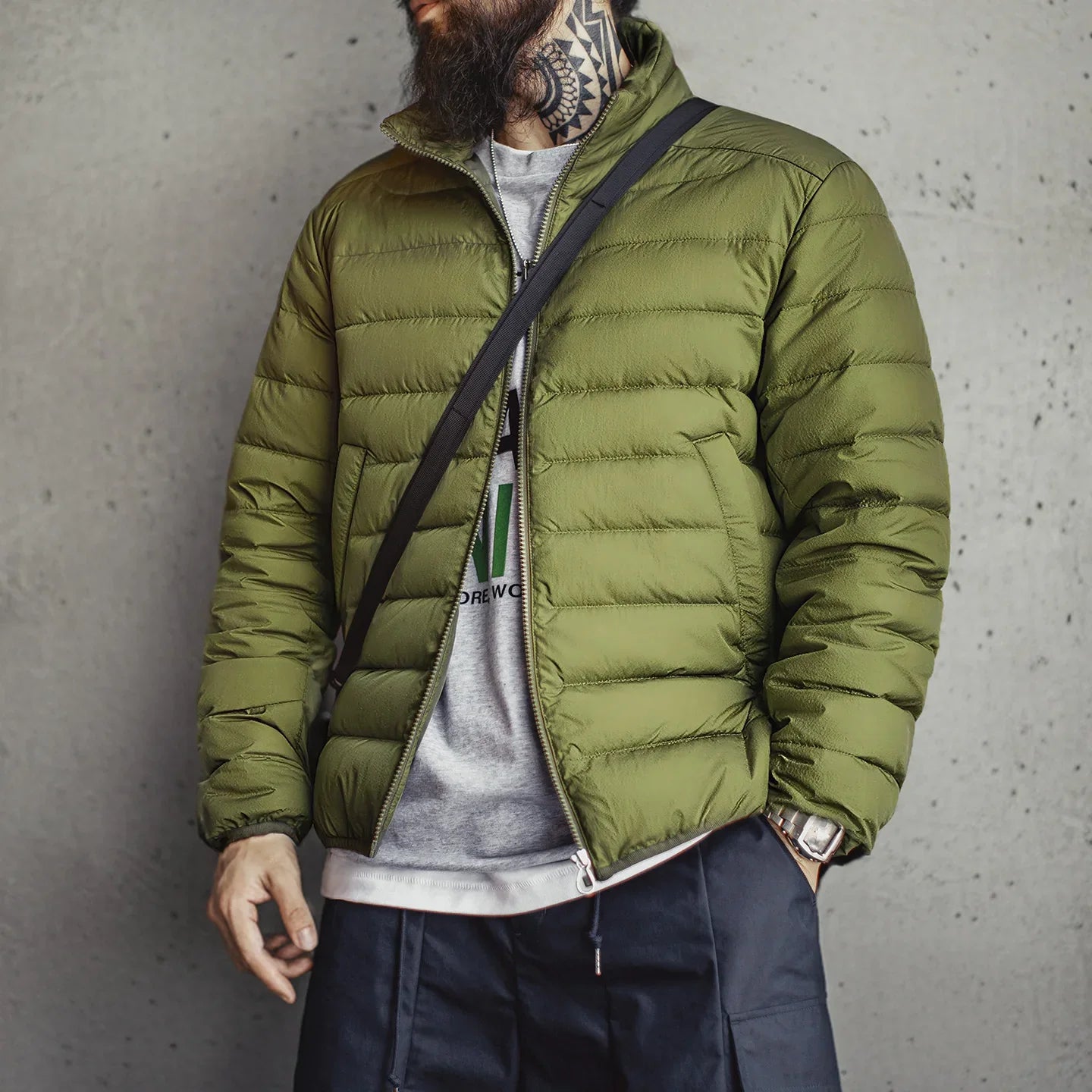 Maden Winter Men's Stand-up Collar Down Jacket Lightweight Hydrophobic White Duck Down Filling Coat Warm Inner Layer for Fall