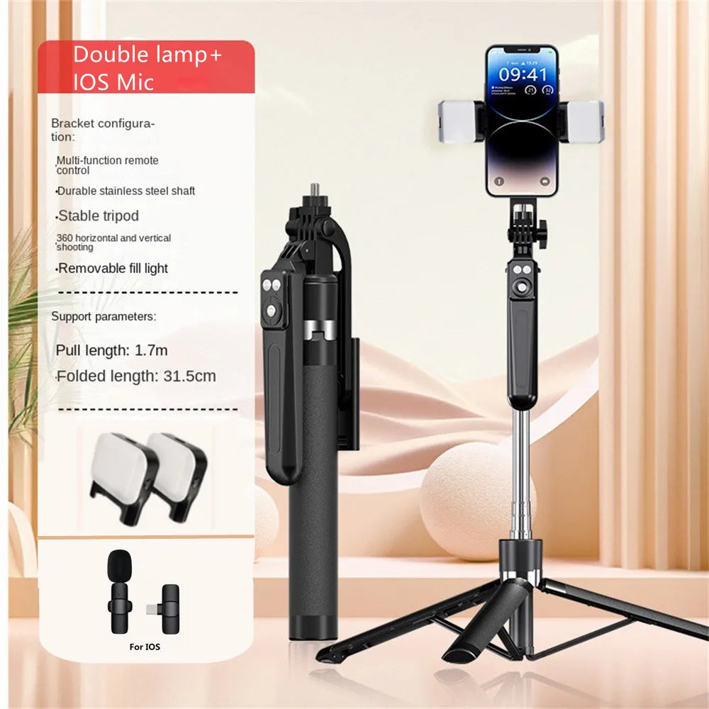 Roreta new 1.7M Portable camera tripod with wireless remote control and 360 ° rotation phone holder for video recording and live