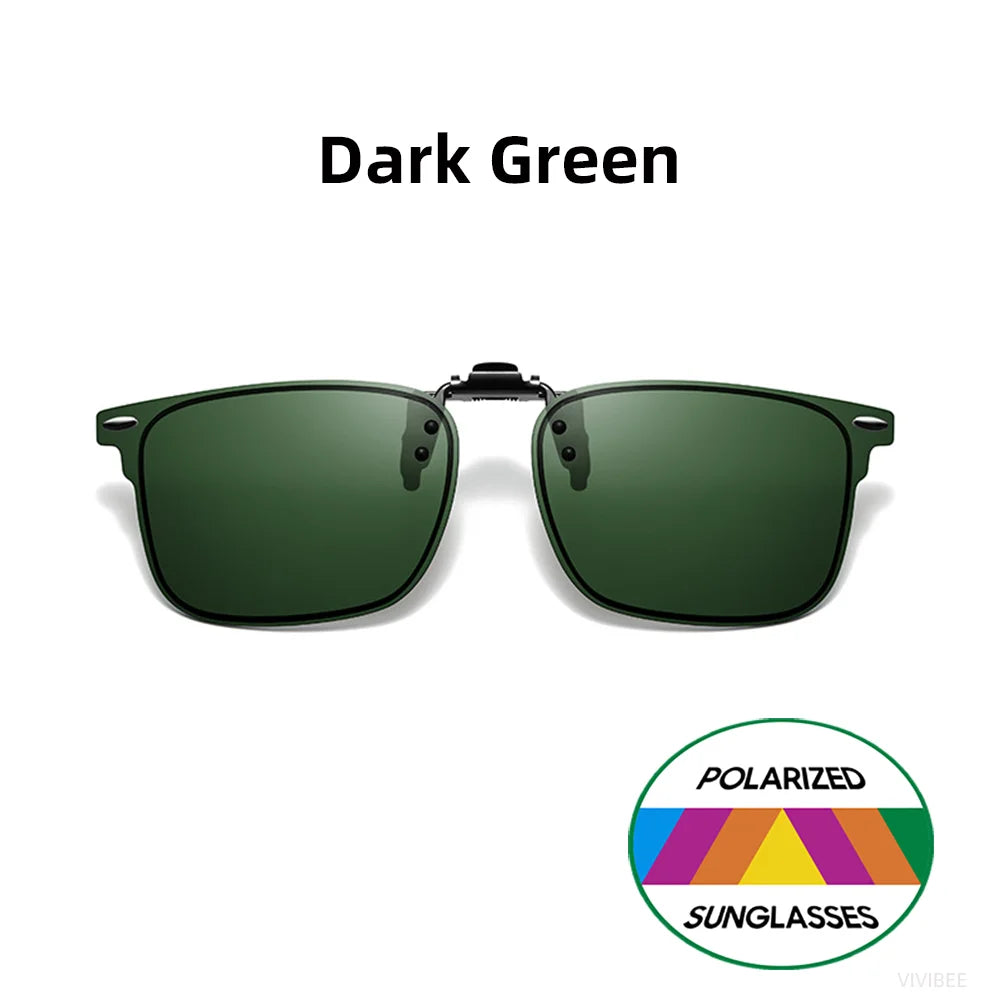 VIVIBEE Polarized Clip-on Flip Up Rimless Sunglasses for Anti-Glare Night Driving Glasses Fashion Mirorr Green Eyeglasses