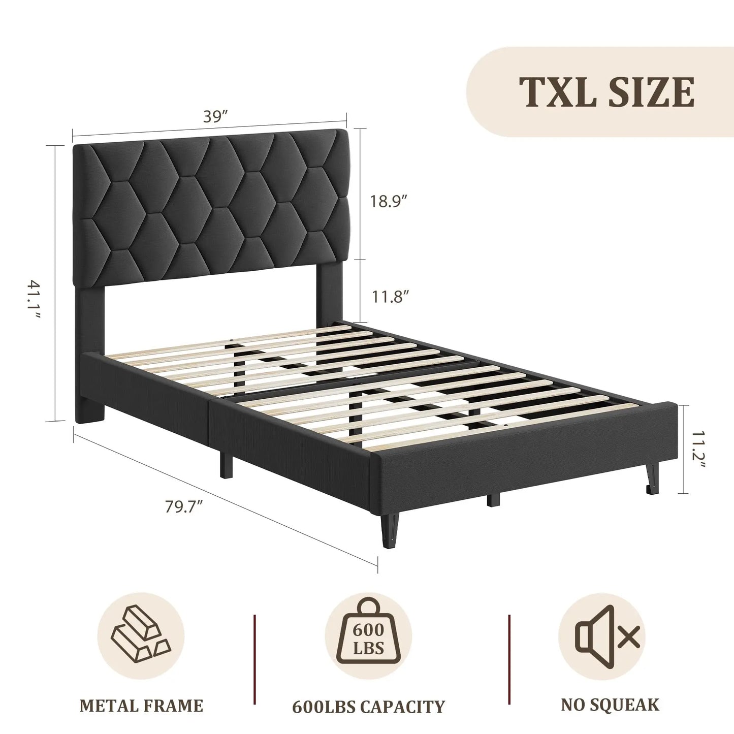 HiMISS Upholstered Bed Frame With Headboard Quiet Heavy Duty