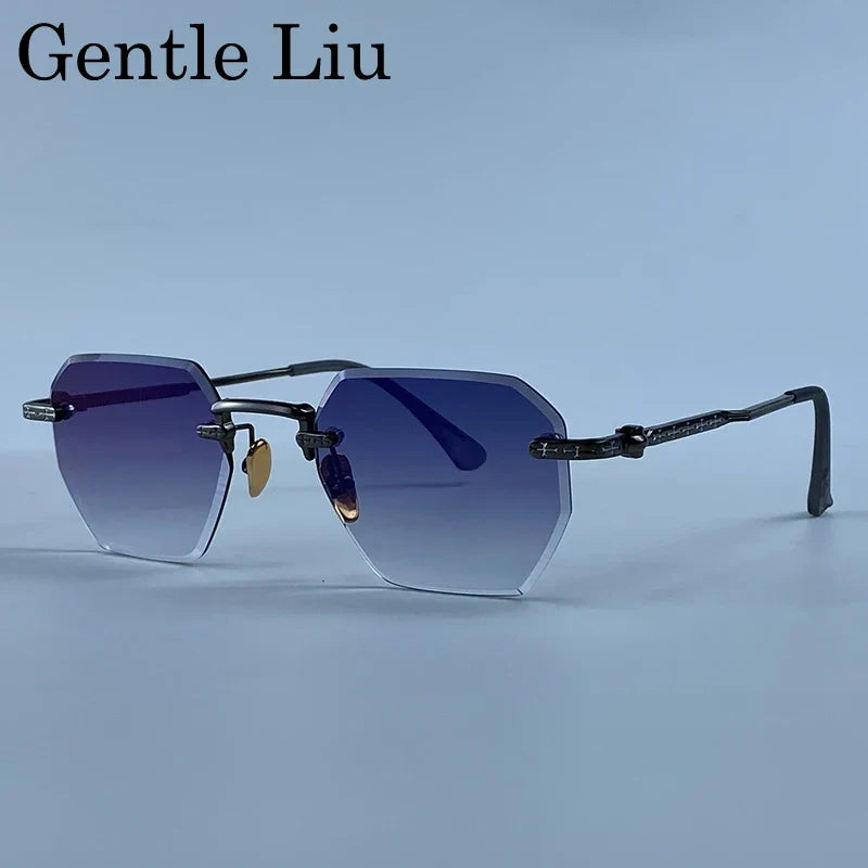 Rimless Square Sunglasses Men 2026 Luxury Designer Trendy Polygon Metal Frame Sun Glasses Y2K Punk Frameless Hip Hop Eyewear