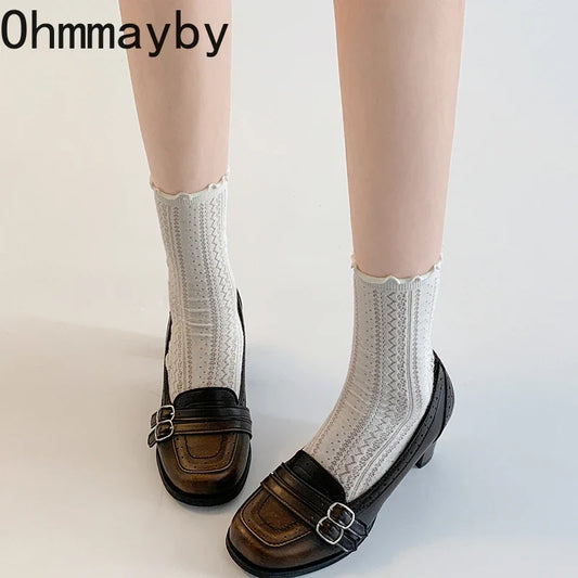 Vintage Thick Heel Women Mary Jane Shoes Ladies Concise Slip On Pumps Spring Autumn Women's Party Dress Shoes