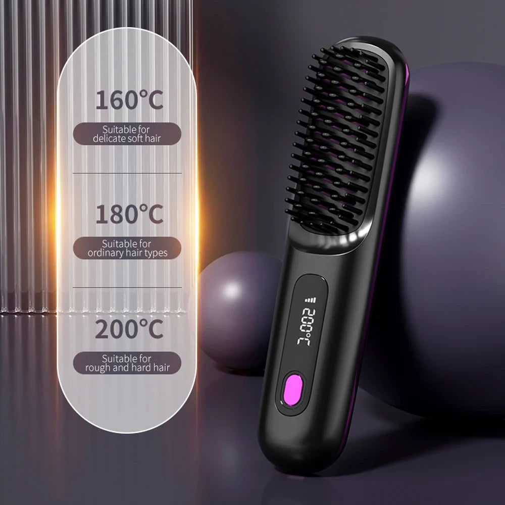 Cordless Hair Brush Straightener Electric Hot Heating Brush Negative Ion Hair Straightening Styling Comb Smoothing Nourish Hair