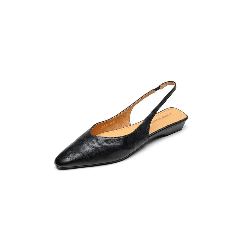 2025 New Summer Women Mules Genuine Leather Women Shoes Pointed Toe Low Heel Cover Toe Modern Women Sandals Ladies Shoes
