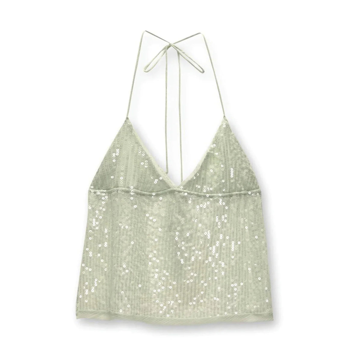 Women Sequins Tank Tops V-Neck Tie-Up Halter Neck Casual Vest Summer Sleeveless Crop Tops Streetwear