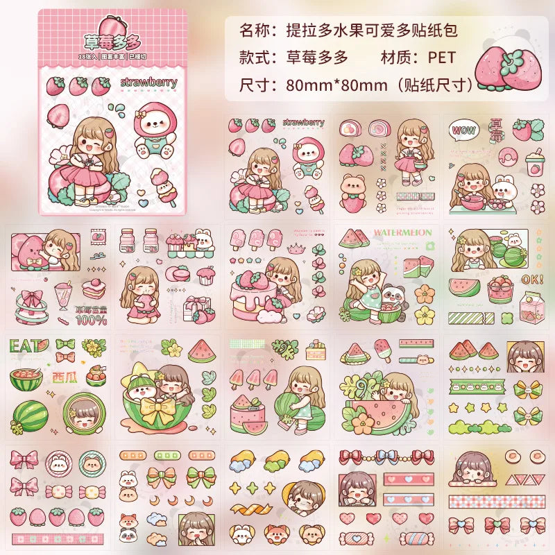 Pegatinas para álbumes de recortes de frutas y chicas Kawaii