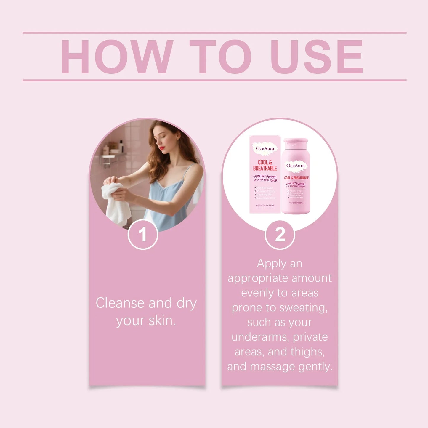 OceAura Body Powder Anti Sweat Armpit Groin Smooth Skin Soothing Comfortable Refreshing Odor Eliminator Anti Chafing Powder 100g