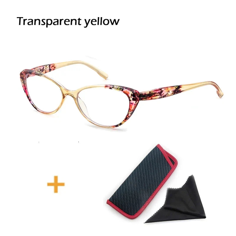 Cat's Eye Women's Anti-Blue Light Reading Glasses,, Floral Pattern Fashion Lightweight Frame, Diopter +0 ~ +4.5