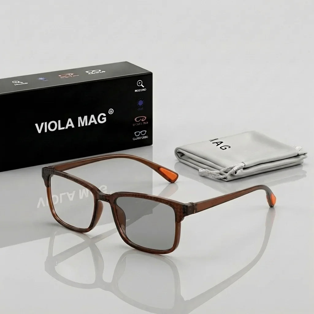 VIOLA MAG Color-changing Reading Glasses, Sporty Style, Unisex, Gradient Light Adaptive Square Reading Glasses, UV Protection An
