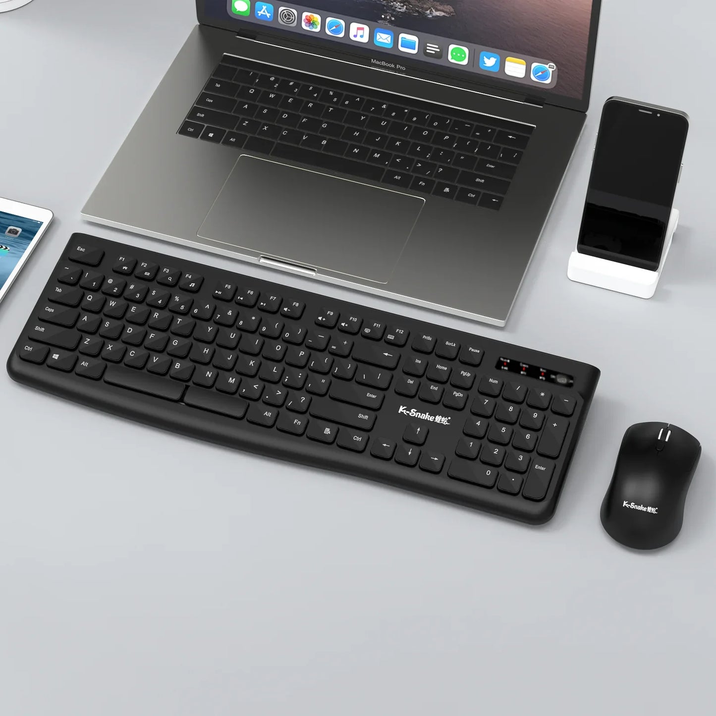 Ks Bluetooth Keyboard and Mouse Combo,Full Size Wireless Dual-Mode Connection,Low-Noise Keys for Desktop/Laptop