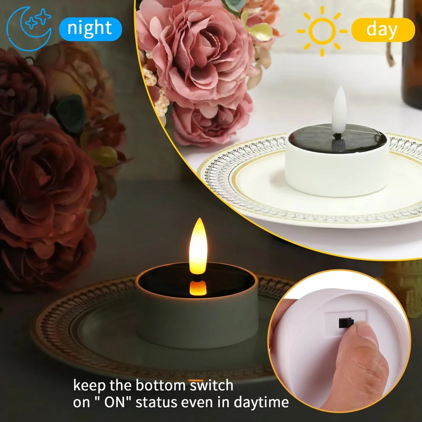 Rechargeable Solar Led Candle Light LED Candles With Solar Panel Flameless Decorative Wedding Christmas Rechargeable Tea Lights