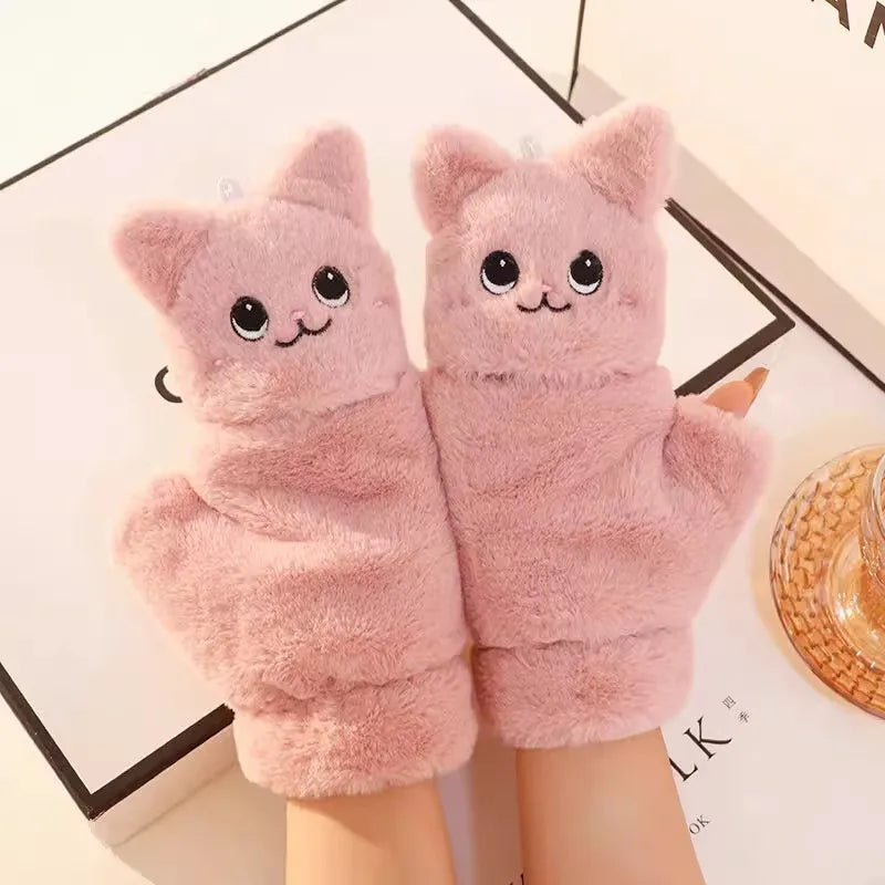 Manoplas de peluche de gato kawaii