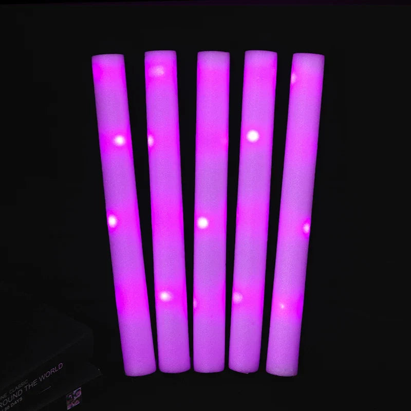 30Pcs RGB LED Glow Foam Stick Bulk Colorful LED Glow Sticks Cheer Tube Dark Light Birthday Wedding Party Supplies