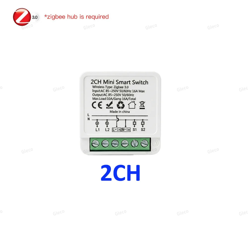 Zigbee 3.0 16A Smart Mini Switch Module DIY 1/2CH Tuya Smart Home Relay Automation Breaker For Smart Life Alexa Google Home