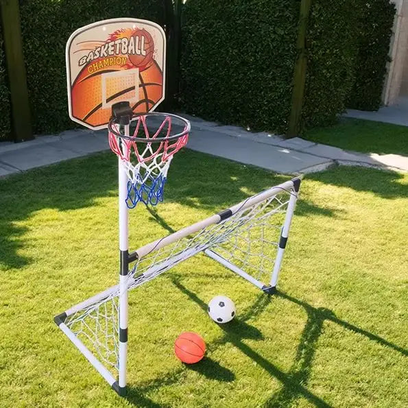 2-in-1 Kids Soccer Goal and Basketball Hoop Set Portable Indoor Outdoor Sports Game Toy for Toddlers Boys