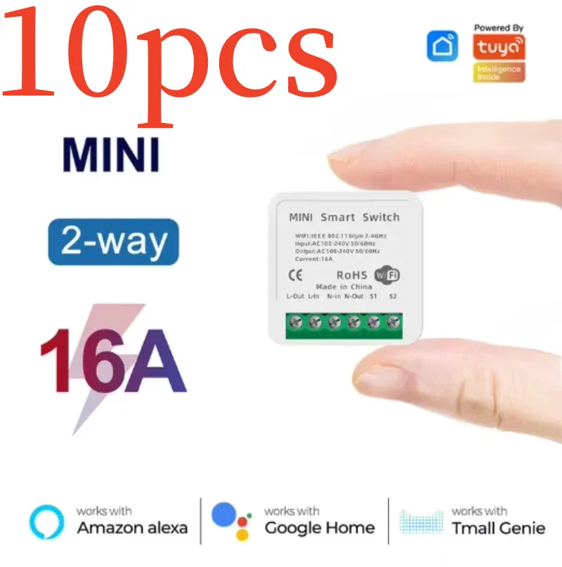 16A Mini Wifi Switch DIY 2-way Control Breaker Timing Relay Smart Home Works With Tuya Smart Life App Alexa Alice Google Home
