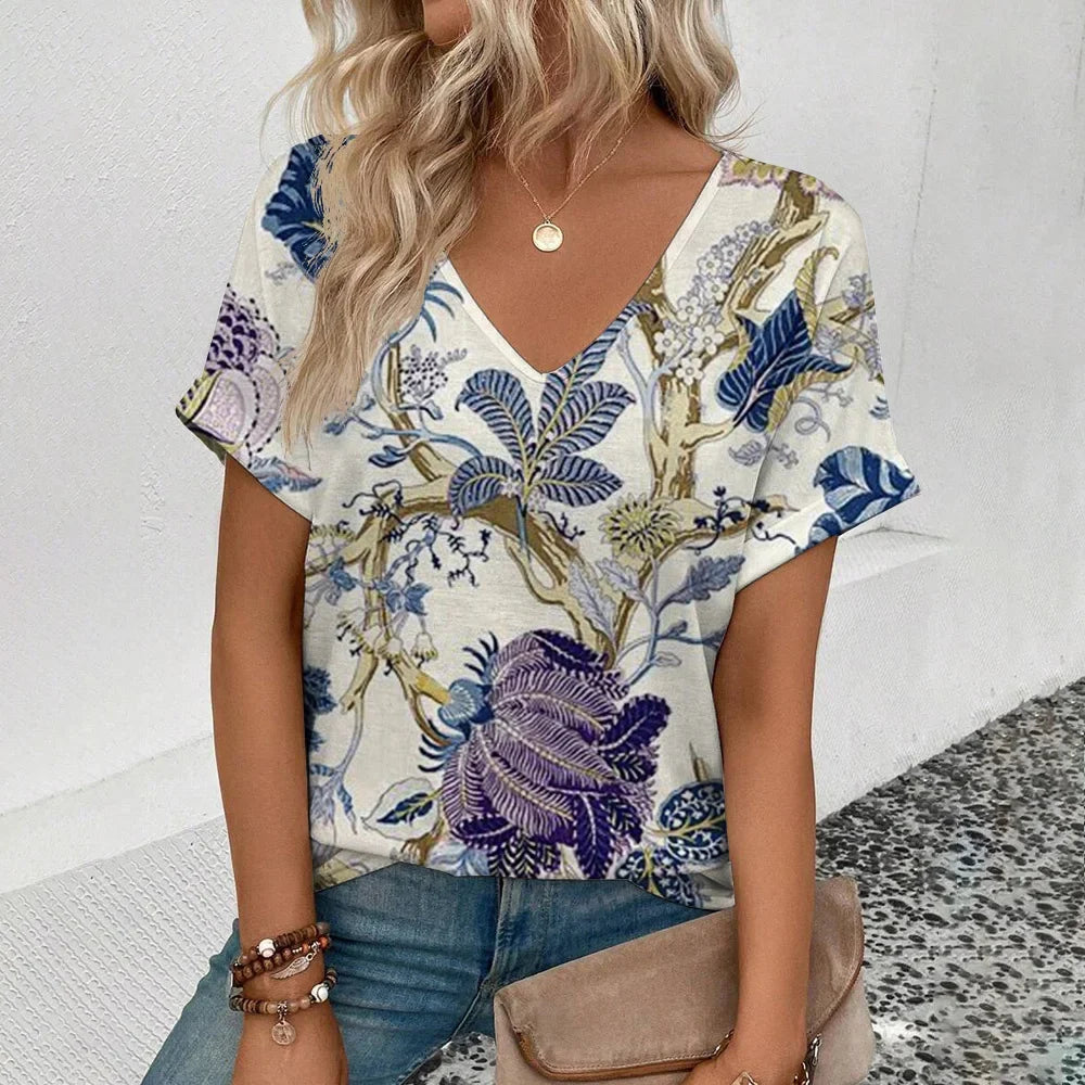 Women's Plus Size T-Shirt Summer V-Neck T Shirt For Women Daily Fashion Short Sleeve Casual T-Shirt 3d Print Female Clothes