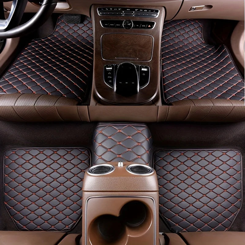 Kcimo 5Pcs Car Floor Mats Universal PU Leather Waterproof Auto Foot Pad Protector Automobile Interior Car Interior Accessories