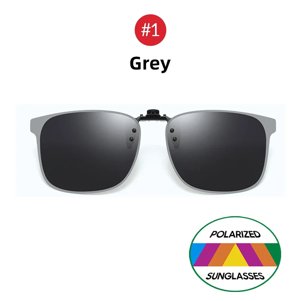 VIVIBEE Polarized Clip on Flip Up Rimless Sunglasses for Anti-Glare Night Driving Square Glasses UV Eyeglasses
