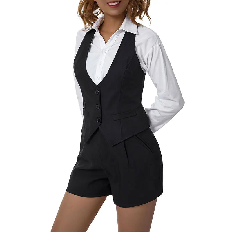 Women Waistcoat Vintage Sleeveless V Neck Button Down Vest Blazer Fashion Top