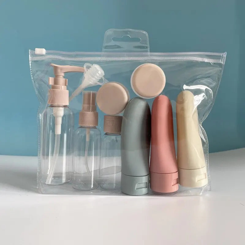 11Pcs Travel Bottles Set With Storage Bag Travel Size Empty Liquid Cream Lotion Containers Fine Mist Spray Bottle Squeeze Tubes