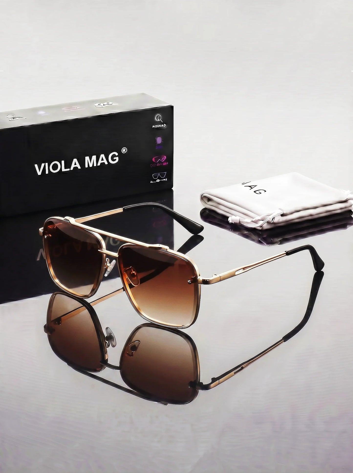 VIOLA MAG Luxury Retro Double Bridge Aviator Sunglasses, Premium Pilot Eyewear, Fashion Designer Square Shades with Protective