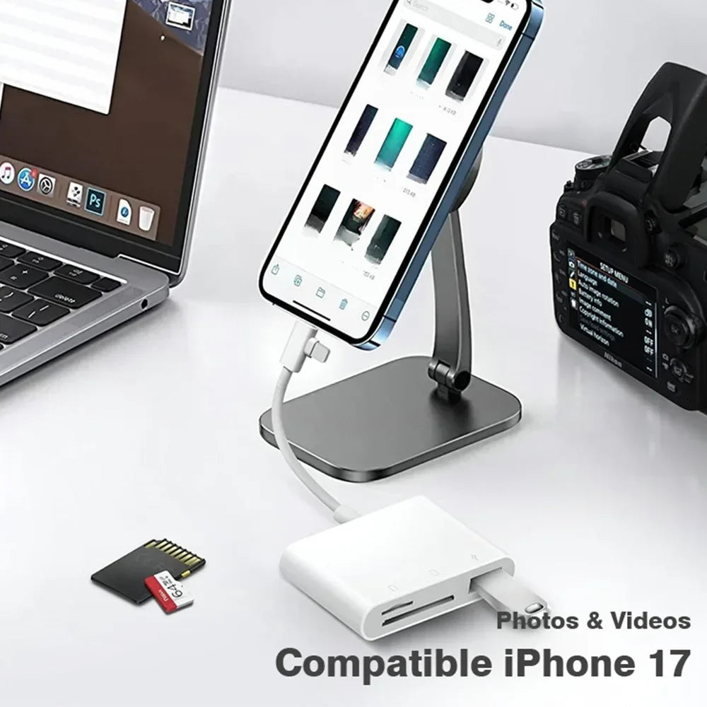 3 in 2 OTG Card Reader Type-C Lightning to SD/TF/USB Memory Card Adapter For Laptops iPhone 17 Multi-Function Smart Card Reader