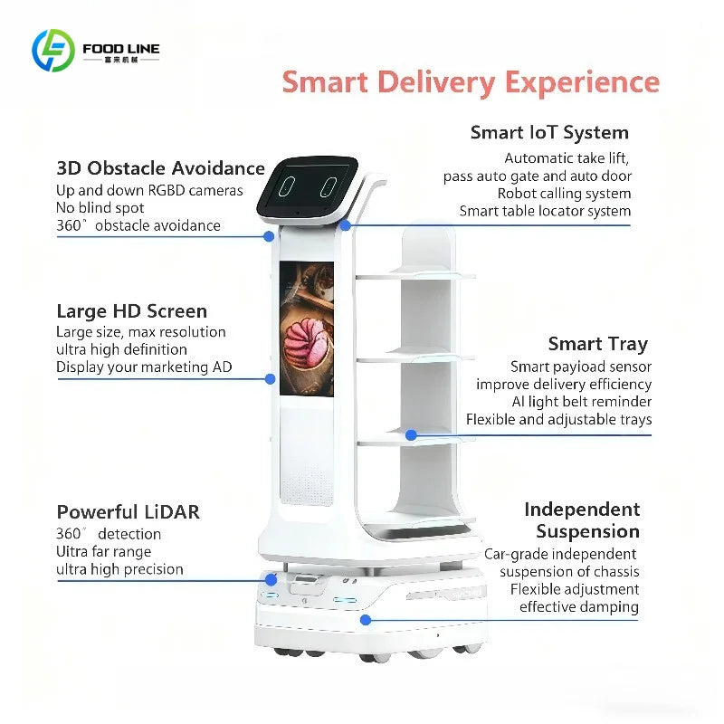 Intelligent 4-Layer Restaurant Delivery Robot Autonomous Waiter Robot With 3D Omnidirectional Obstacle Avoidance