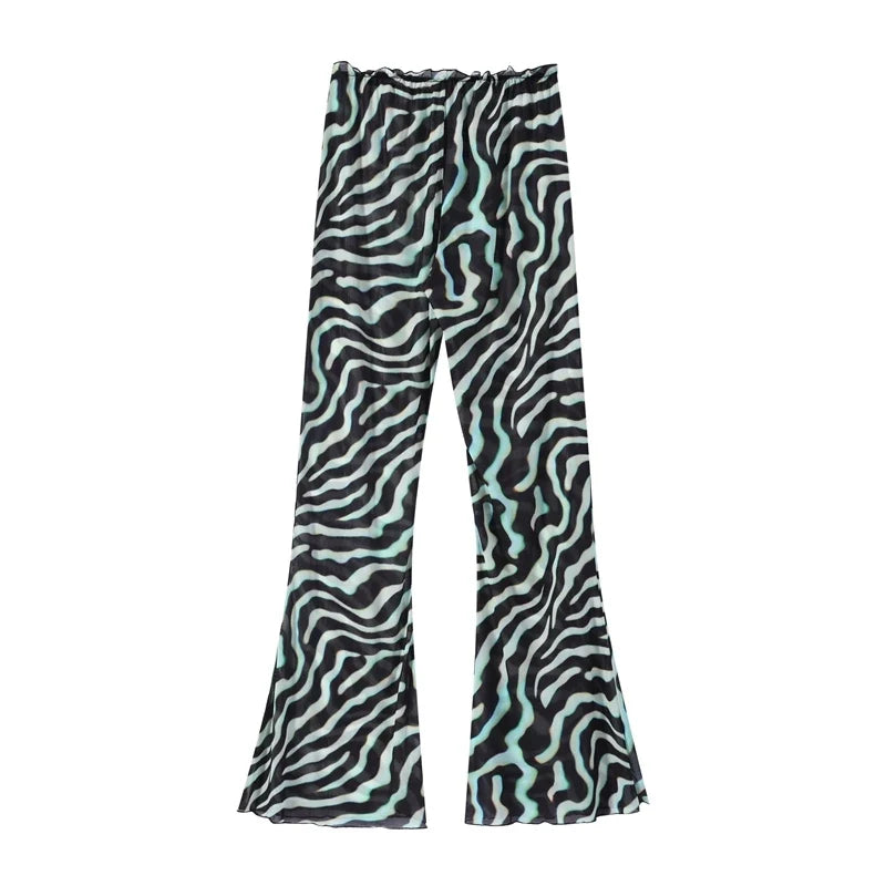 Beach Print Top Pants Women Set Sexy Sling V-neck Long Blouse Wide Leg Trousers 2026 Spring Summer New Dropped Lady Outfit New