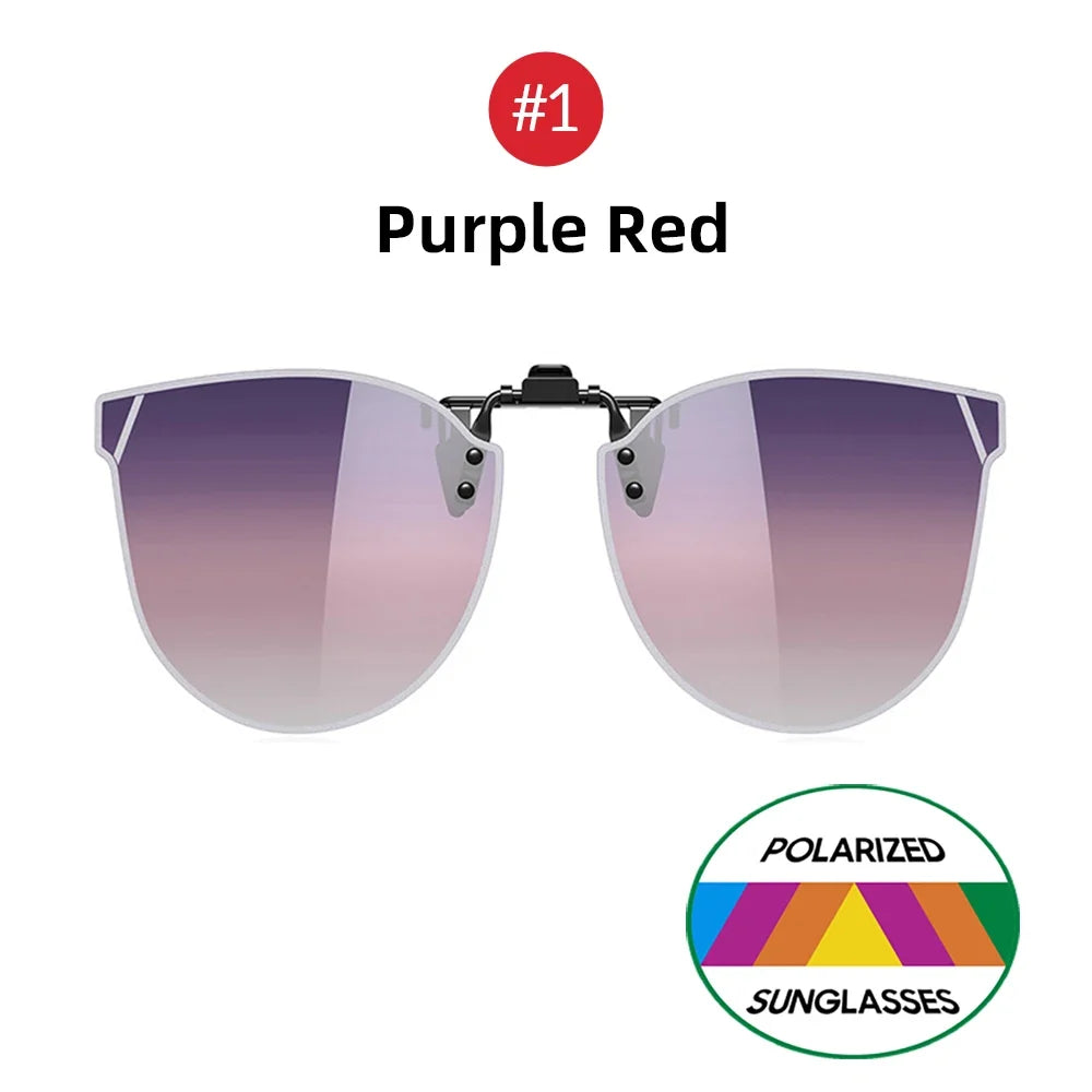 VIVIBEE Gradient Women's Cat Eye Flip Up Clip On Sunglasses Women Driving Polarized Oversized Sun Glasses Purple Eyeglasses