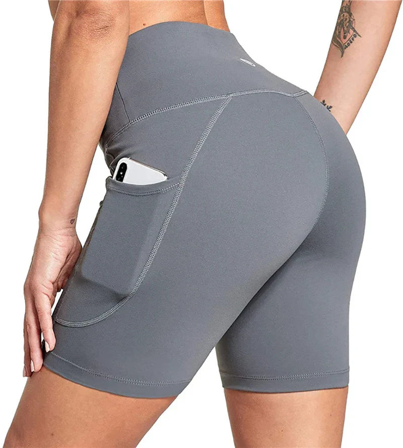 Pantalones cortos de yoga para mujer, de cintura alta y hasta la rodilla