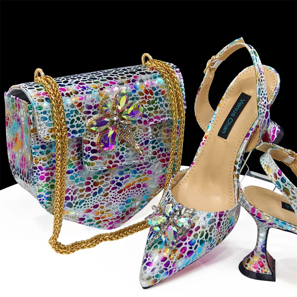 Conjuntos de zapatos y bolso fucsia italianos HDF1-7