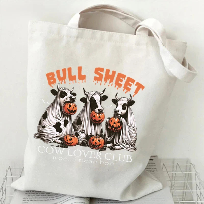 Women's Handbags Spooky Ghost Halloween Gift Canvas Shopping Bag Pumpkin Cute Ghost Halloween Tote Bags Retro Skeleton Handbags