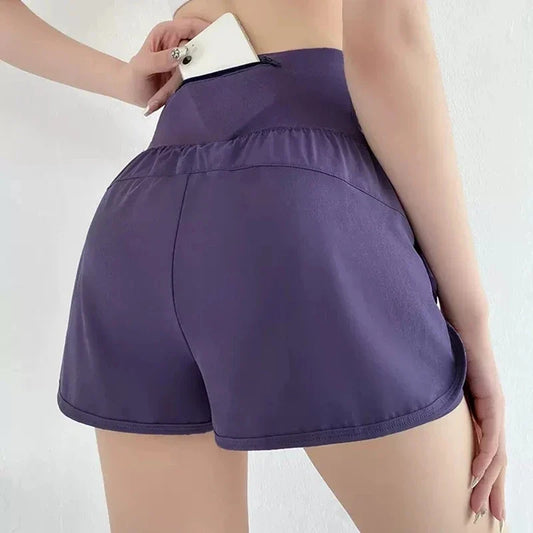 High Waisted Elastic Gym Shorts with Pockets