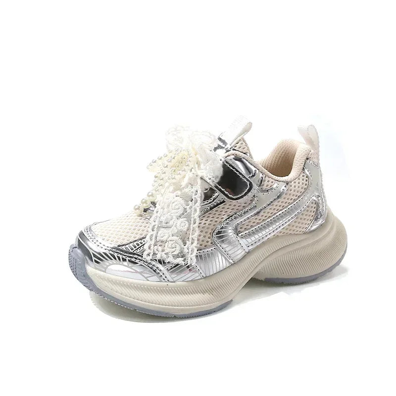 Girls Sports Shoes Princess Style Children Sneakers Thick Soft Sole 2025 New Fashion Kids Running Shoes Mesh Bows Sweet Cute